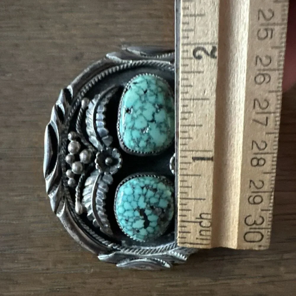 VTG Navajo Sterling Silver Bolo Slide 53g Morenci Blue Turquoise Double Stone
